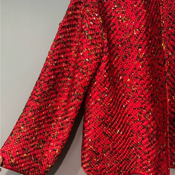 Chico's Red Textured Blazer with Open Front - Picture 3 of 9